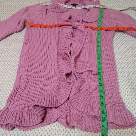 Baby Style Rose Pink Semi Open Sweater Cardigan Drawstring Wool Blend Medium - Picture 9 of 11